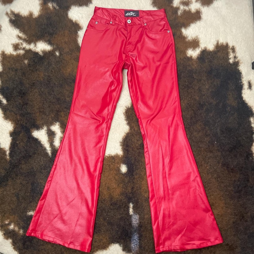 Vintage Lazer Jeans red polyester lycra blend disco/flare pants